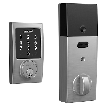 Schlage Residential Grade 2 Touchscreen Deadbolt Lock, Connect Series, Century Trim, Satin Chrome Finish BE468ZP CEN 626